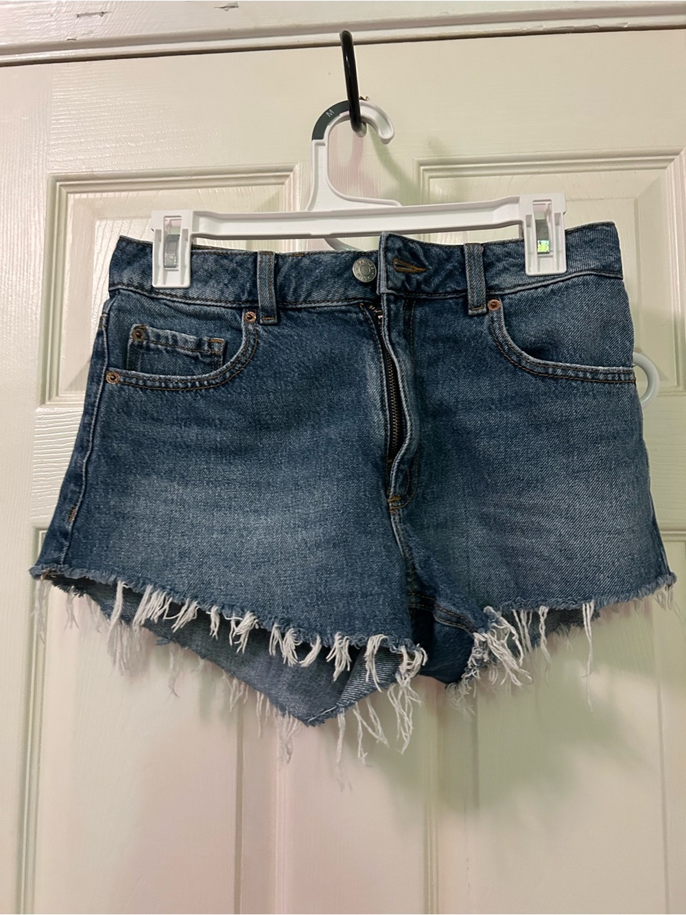Garage Denim Festival Raw Hem Dark Blue Denim Jean Shorts Sz 24 Women